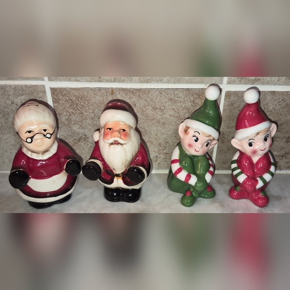 Other - Vintage Ceramic Christmas Salt and Pepper Shakers, Santa,Mrs Claus, Elves